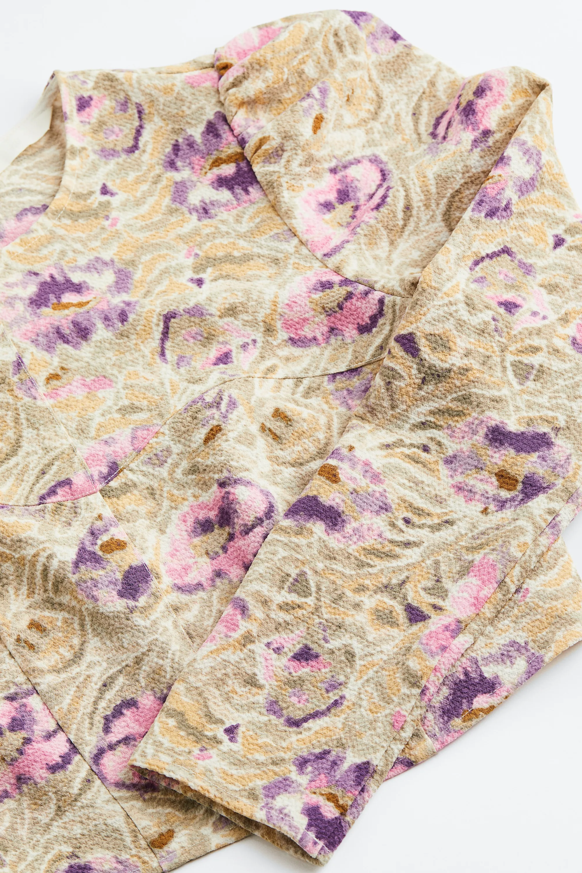 Blouse courte en crêpe - Beige clair/fleuri