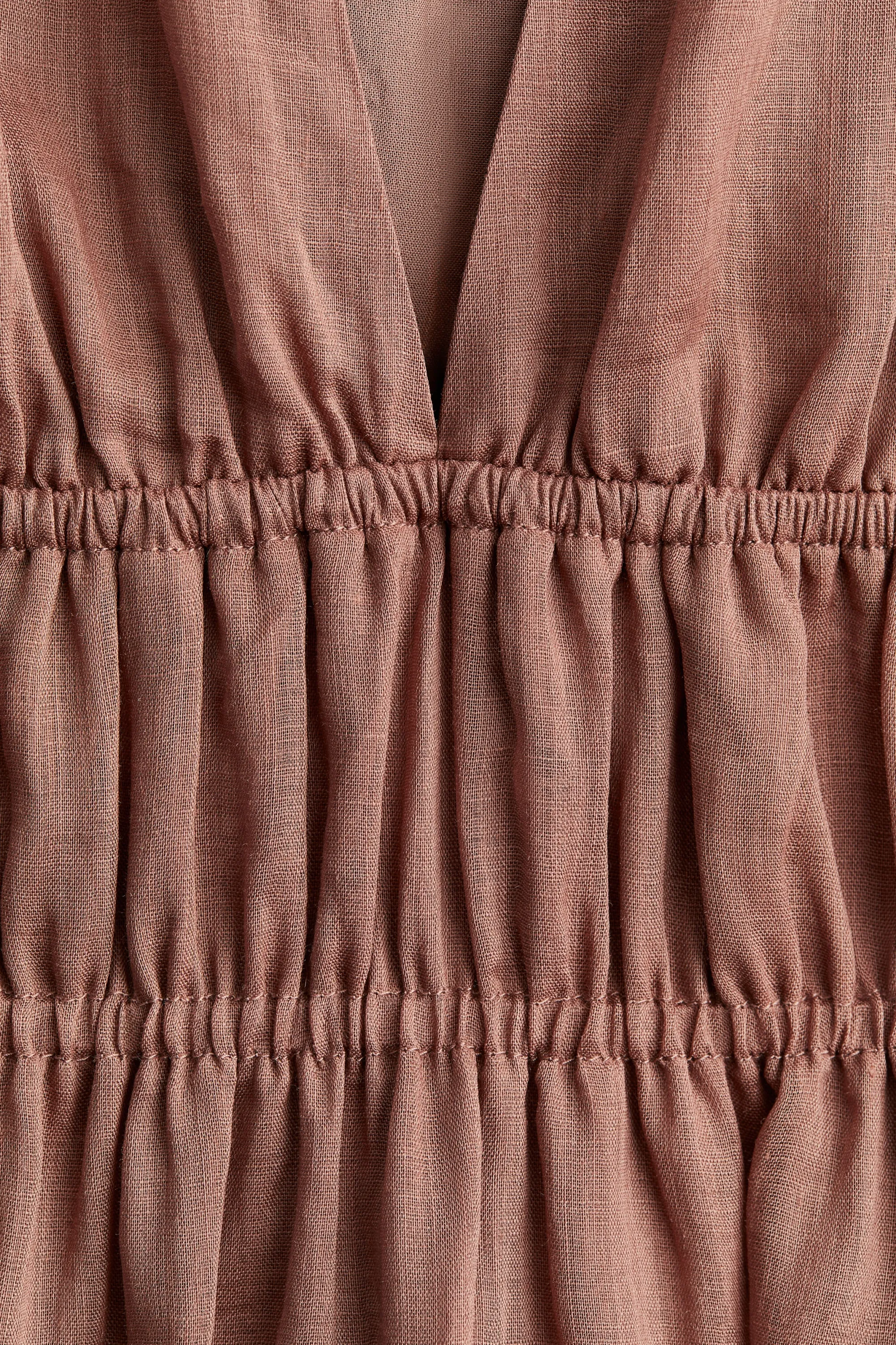 Robe à taille smockée en ramie - Marron