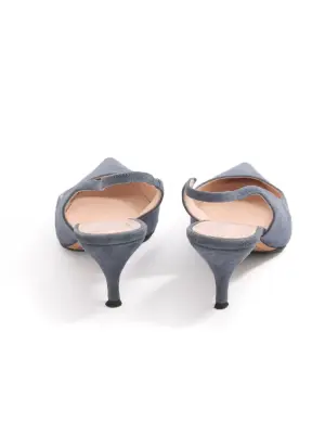 Escarpins à petit talon en suède bleu gris bout pointu Prix boutique 700€ Taille 37 — photo 4