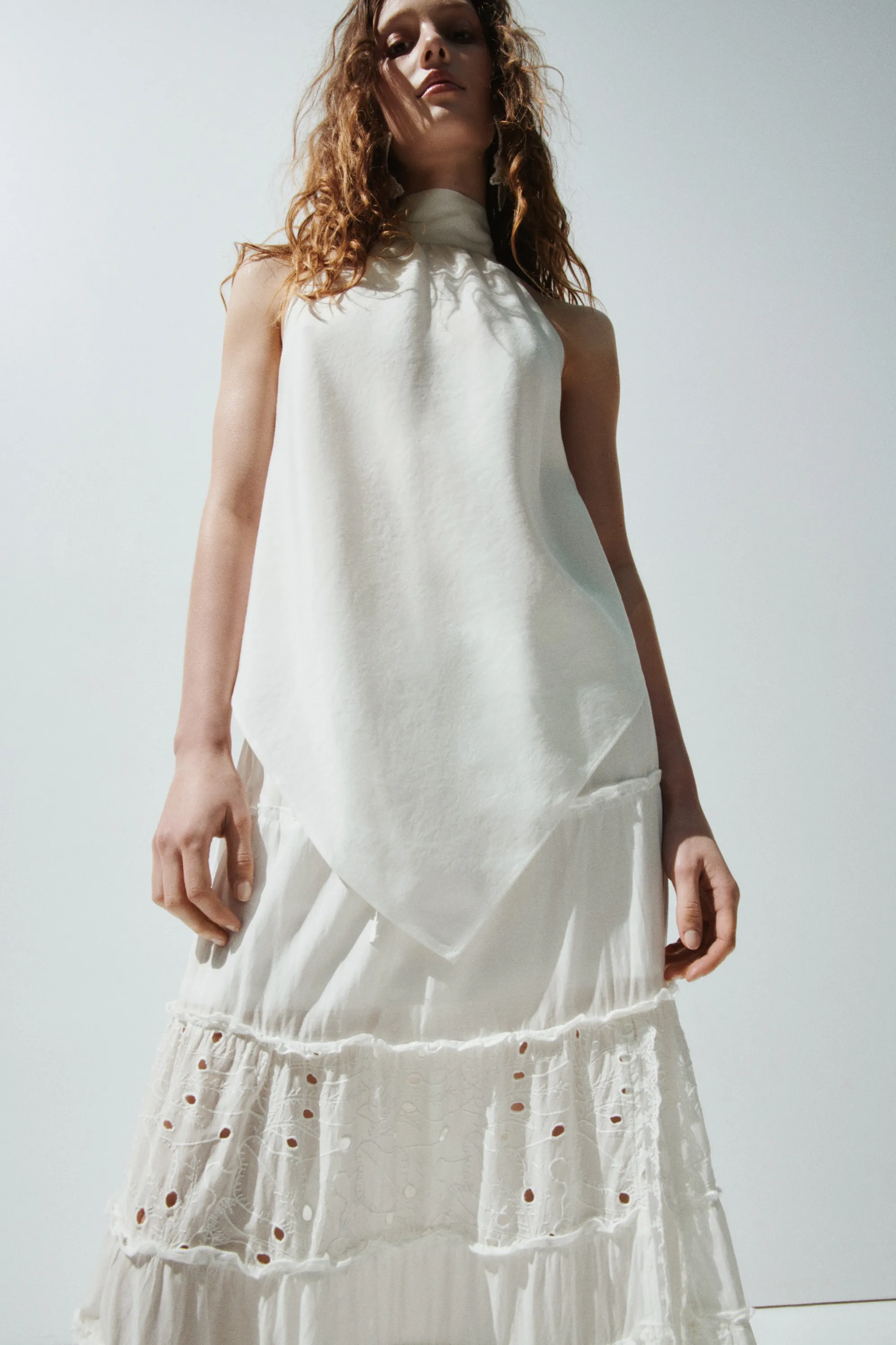 Jupe maxi avec broderie anglaise - Crème