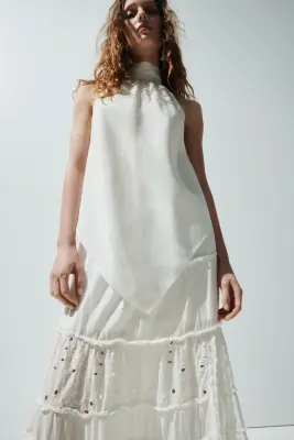 Jupe maxi avec broderie anglaise - Crème — photo 1