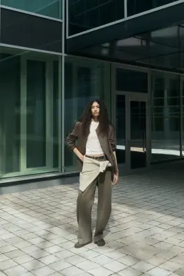 Blazer à col droit - Beige foncé/carreaux — photo 2