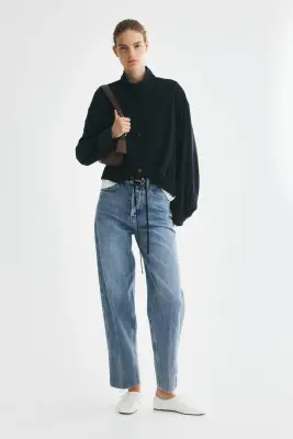 Chemise oversize avec cordon de serrage - Bleu marine — photo 1