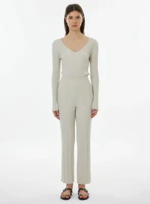 Pantalon en coton, viscose, élasthanne et fibre métallisée — photo 2