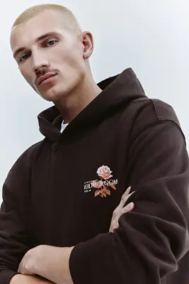 Hoodie imprimé Relaxed Fit - Marron foncé/Verdant Blooms — photo 2