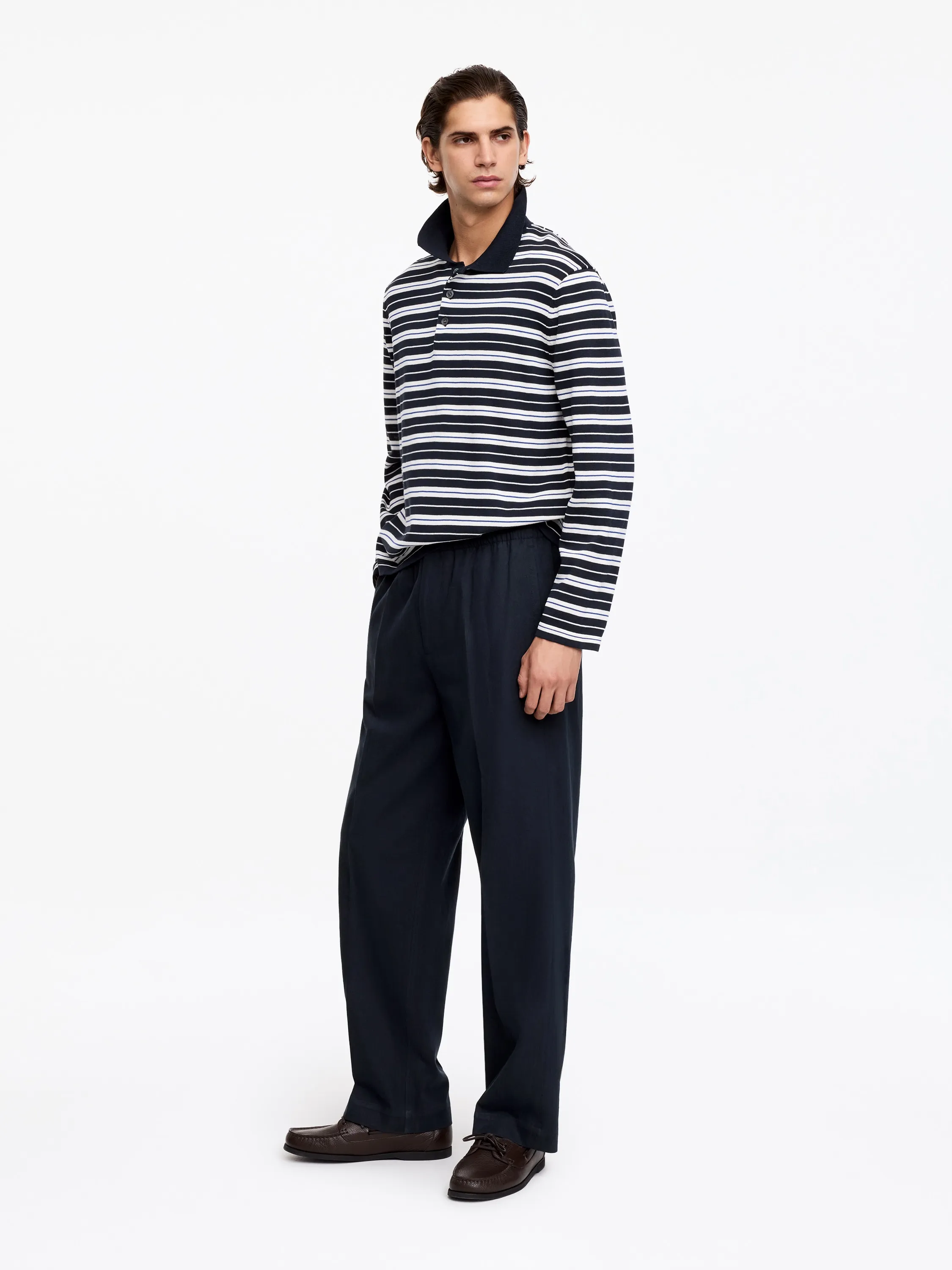 Pantalon ample en mélange de lin - Bleu foncé
