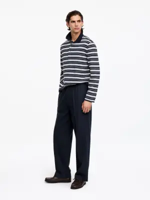 Pantalon ample en mélange de lin - Bleu foncé — photo 1