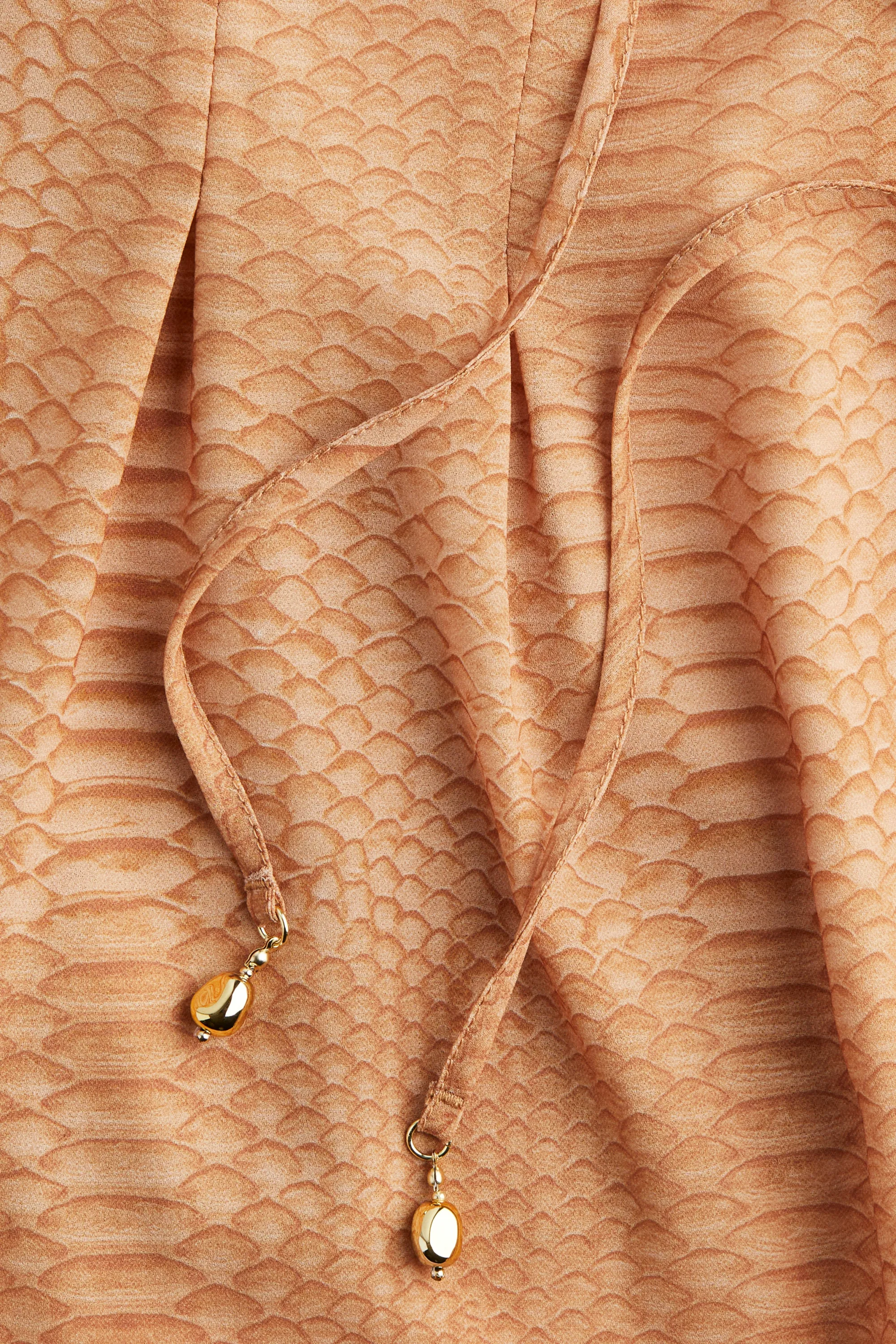 Lacing-detail chiffon blouse - Beige/motif peau de serpent