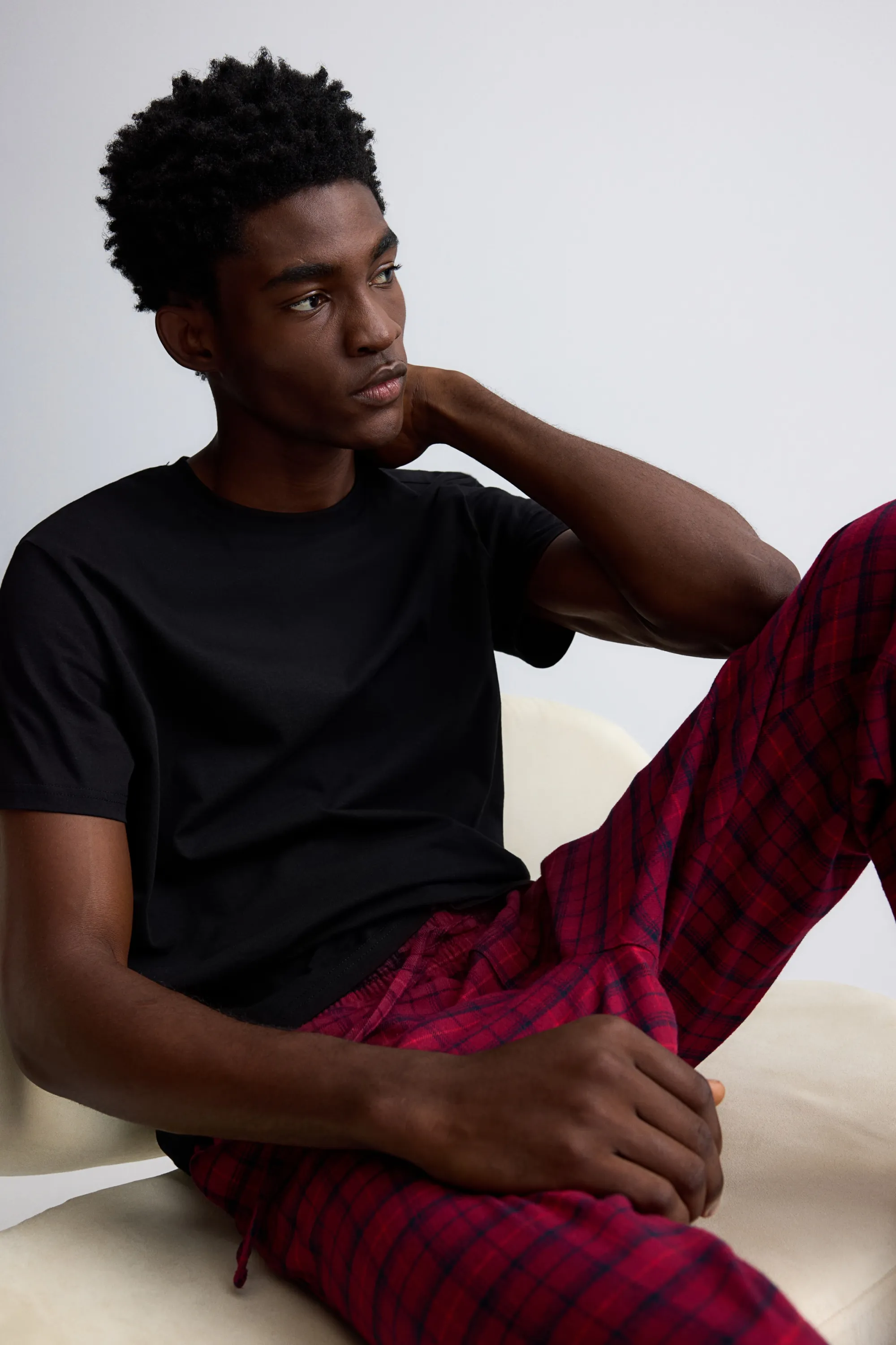 Pantalon Relaxed Fit en flanelle - Rouge/carreaux