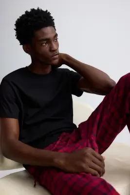 Pantalon Relaxed Fit en flanelle - Rouge/carreaux — photo 1
