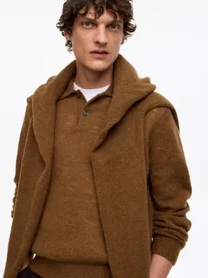 Polo en maille de laine mélangée - Rouille — photo 3