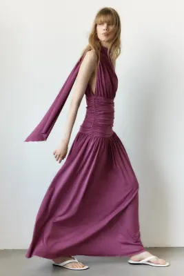Robe en jersey à effet drapé - Violet — photo 3