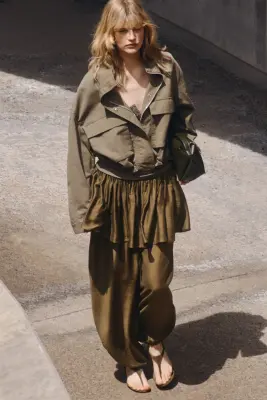 Pantalon ballon avec jupe superposée - Vert olive — photo 2