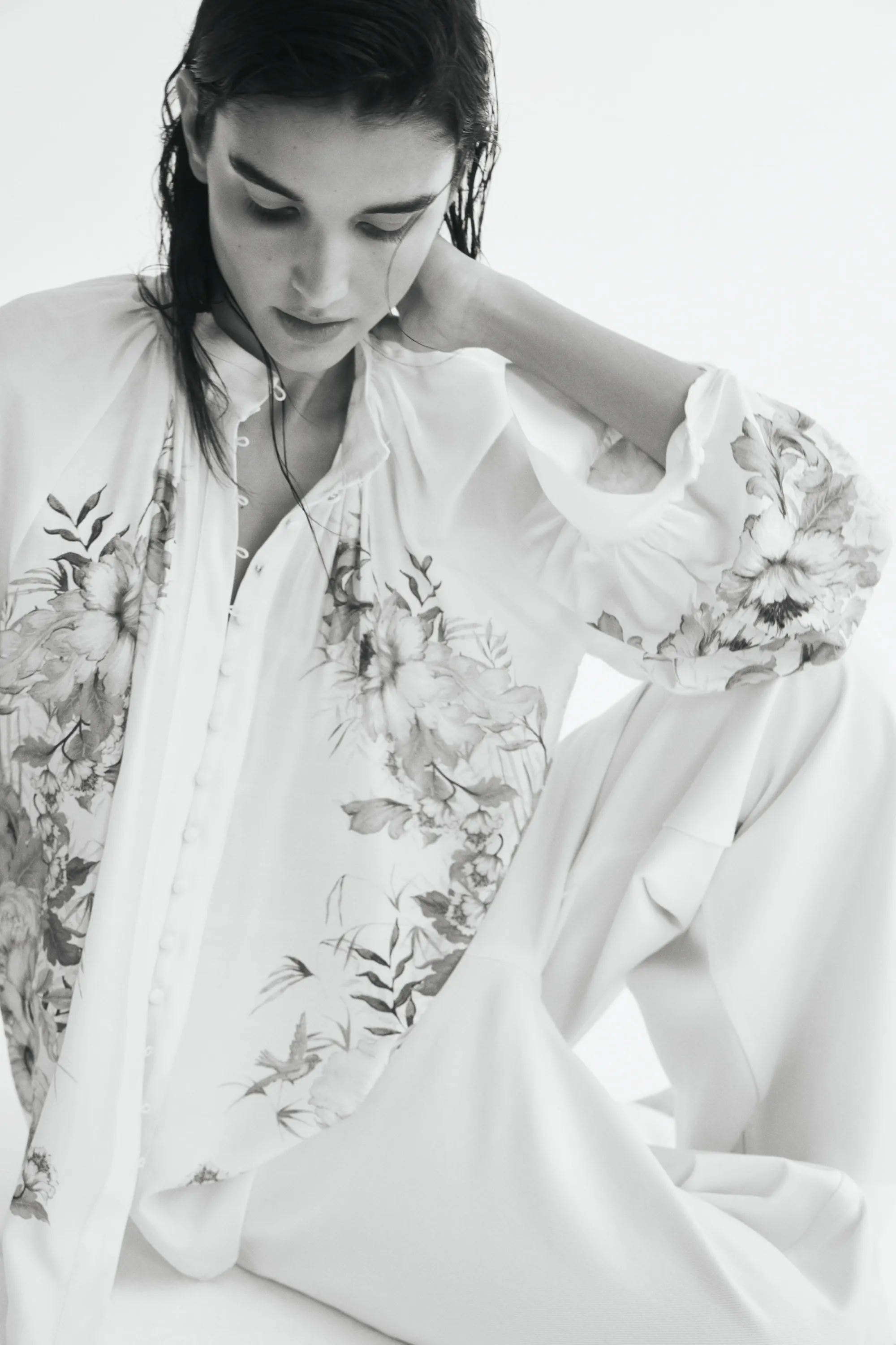 Blouse à boutons - Rose poudré/fleuri