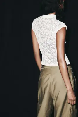 Top en dentelle avec mancherons - Blanc — photo 2