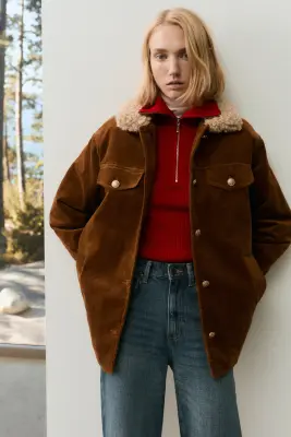 Veste matelassée en velours côtelé - Brown — photo 2