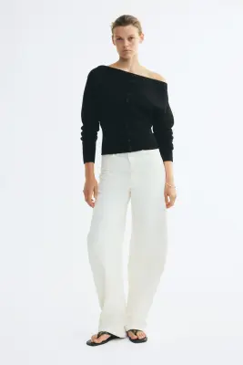 Gilet épaules nues en maille bouclette - Noir — photo 2