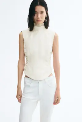 Top corset avec laçage - Crème — photo 1