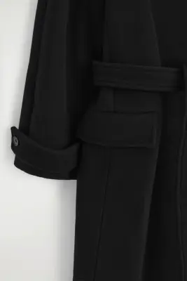 MANTEAU CEINTURÉ À COL CHEMINÉE EN LAINE MÉLANGÉE - NOIR — photo 3