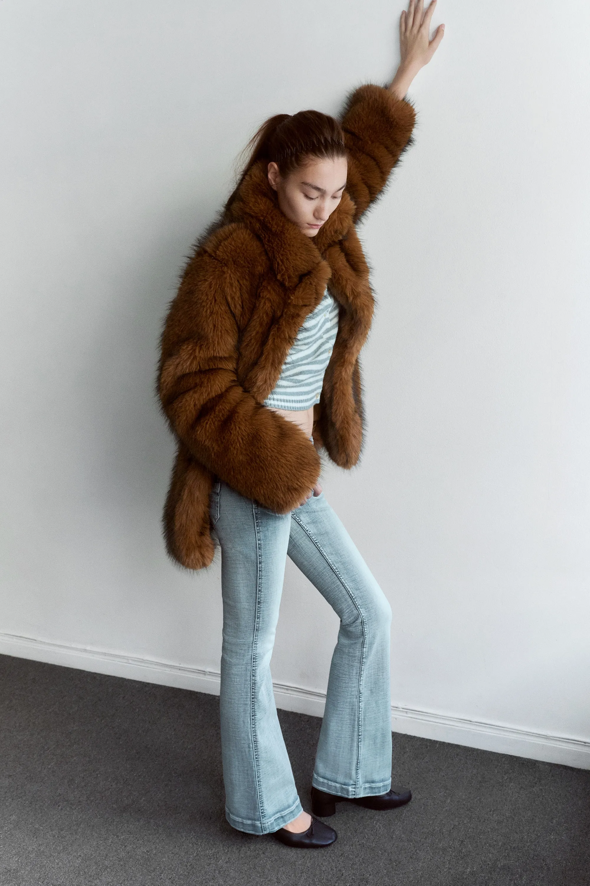 Veste en fausse fourrure coupe décontractée - Brun Rouille
