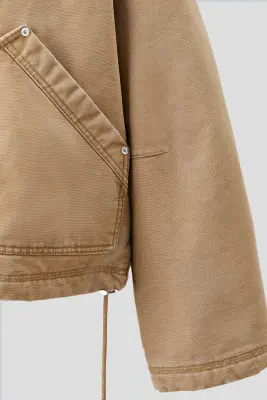 Veste workwear courte en toile - Beige/noir — photo 2