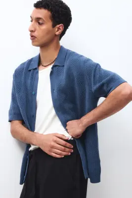 Chemise Regular Fit en maille - Bleu ancien — photo 4