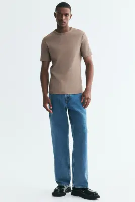 T-shirt côtelé Slim Fit - Taupe — photo 2
