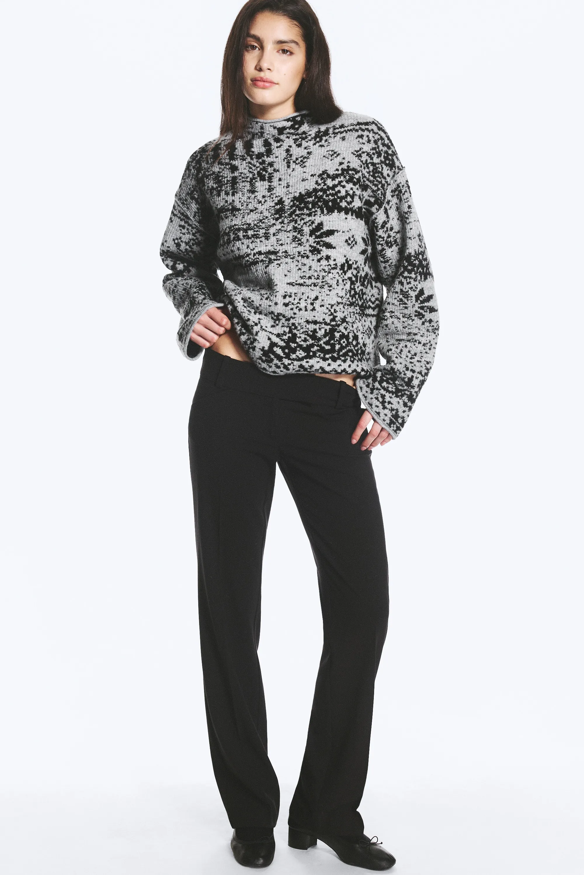 Pull jacquard carré - Noir et Gris