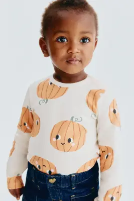 Body imprimé en coton - Beige clair/citrouilles — photo 1