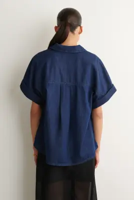 CHEMISE MANCHES COURTES DENIM - BLEU FONCÉ — photo 4