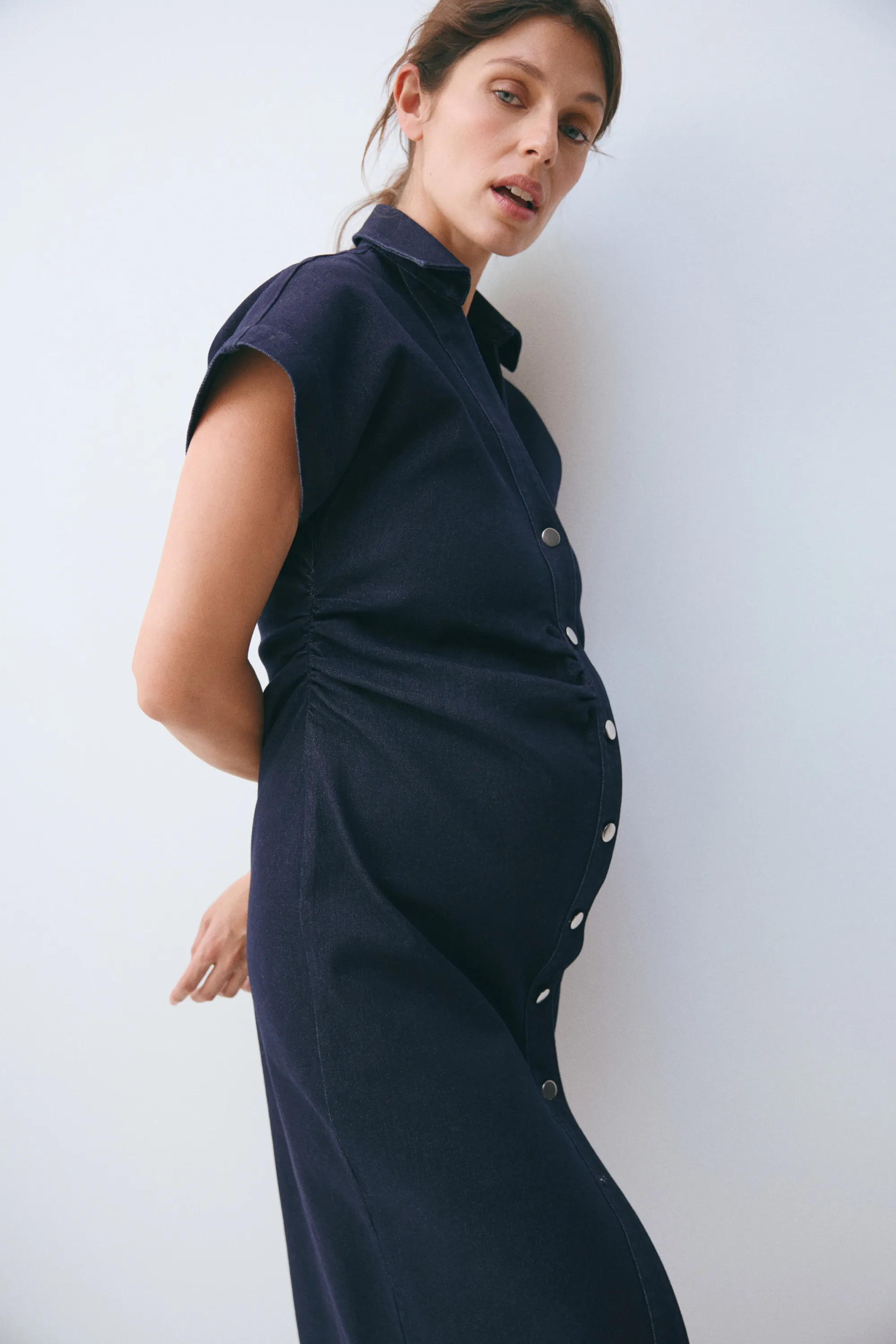 MAMA Robe à manches courtes en denim - Bleu denim foncé