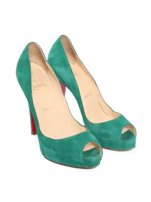 Escarpins peep toe à plateforme et talon stiletto en suede vert émeraude Prix boutique 800€ Taille 37 — photo 2
