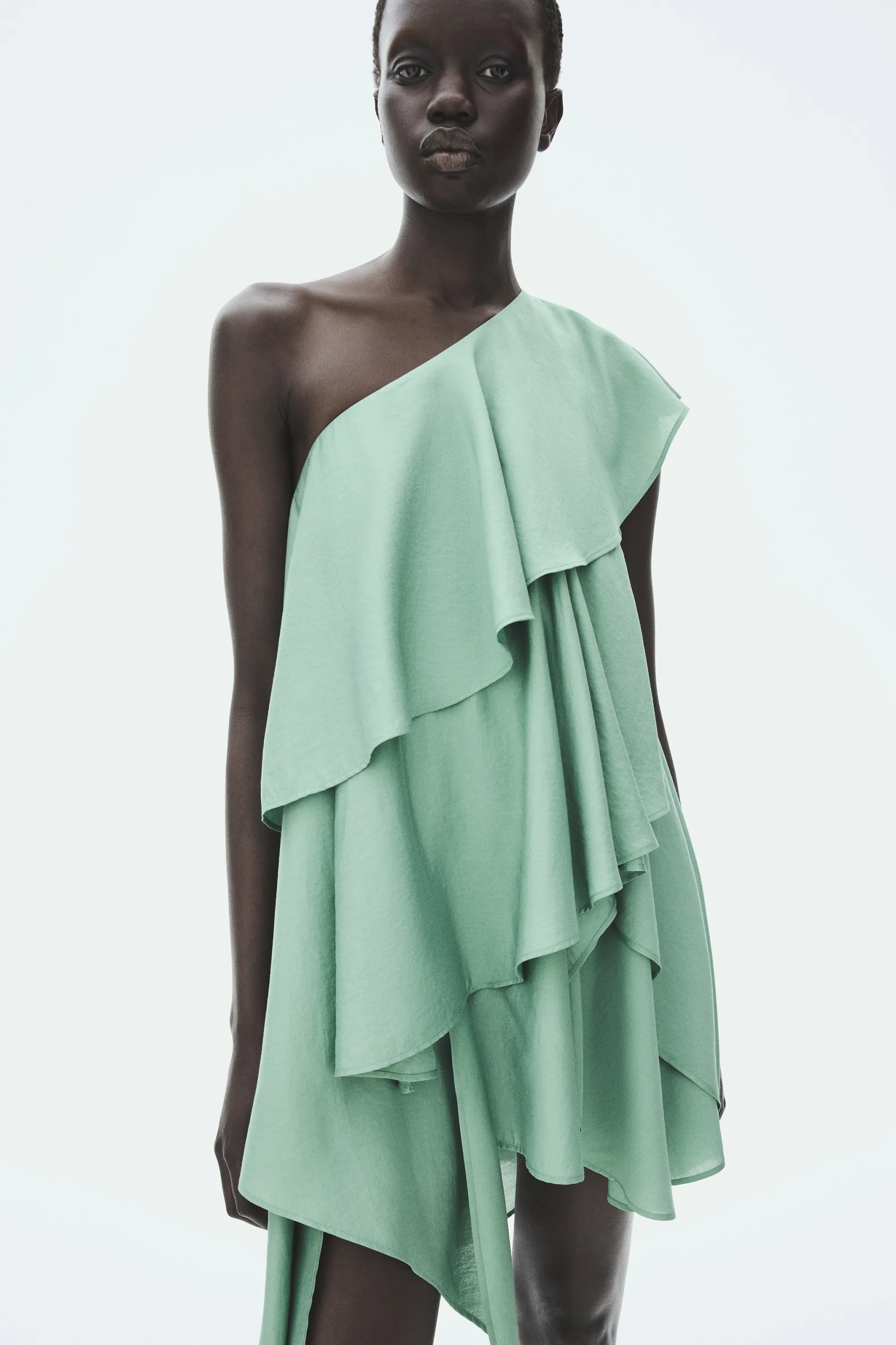 Robe asymétrique volantée - Vert ancien