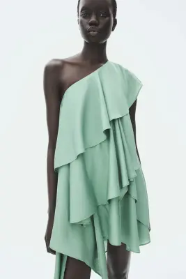 Robe asymétrique volantée - Vert ancien — photo 1
