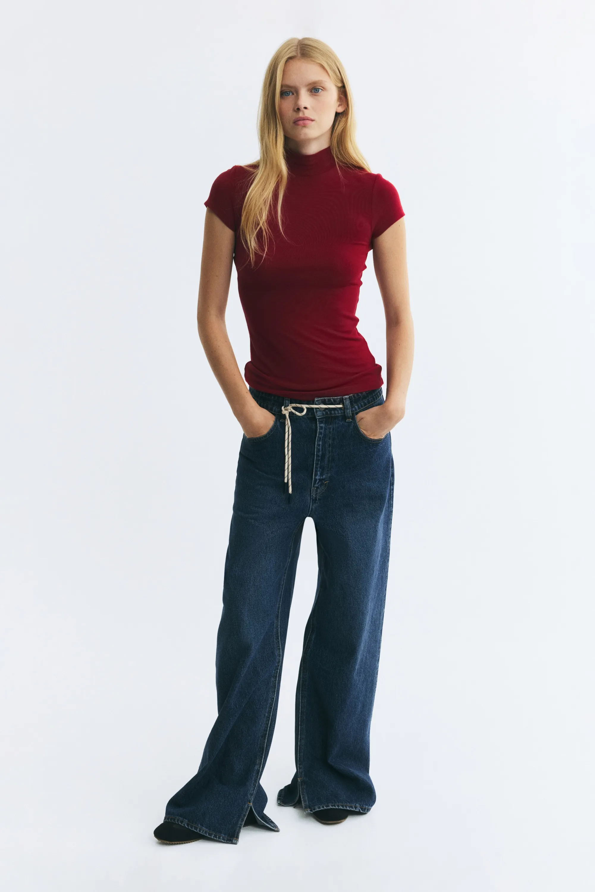 Top à col cheminée en viscose - Rouge foncé