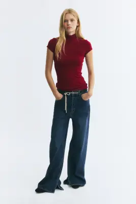 Top à col cheminée en viscose - Rouge foncé — photo 1