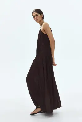 Robe à plis nervure en modal - Marron foncé — photo 2