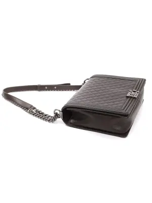 Sac en cuir matelassé gris foncé BOY grand modèle chaîne argent Retail price 7500€ — photo 4