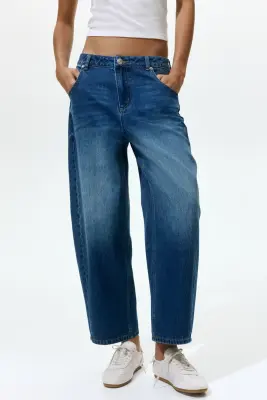 Barrel High Waist Ankle Jeans - Bleu denim foncé — photo 1