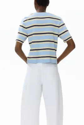 T-shirt en maille - Bleu ancien/rayé — photo 3