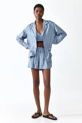 Chemise à col cubain - Bleu ancien clair/rayé — photo 2