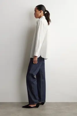 CHEMISE À COL SUPERPOSÉ EN COTON PIMA - BLANC — photo 2