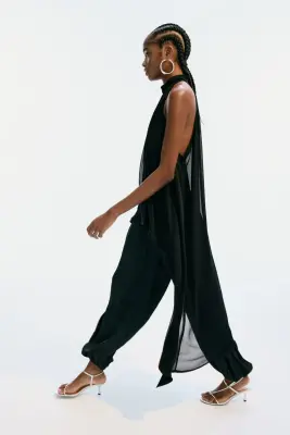 Pantalon ballon avec panneau drapé - Noir — photo 4