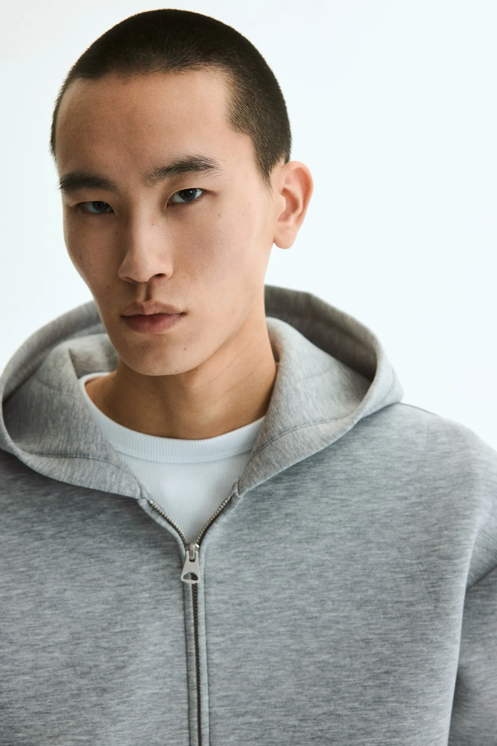 Veste à capuche zippée Loose Fit en scuba - Gris chiné