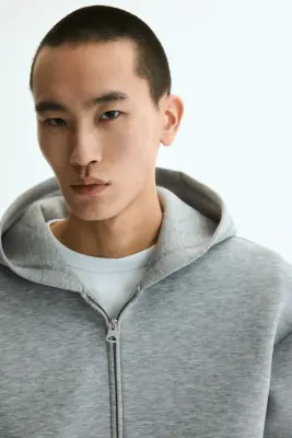 Veste à capuche zippée Loose Fit en scuba - Gris chiné — photo 1