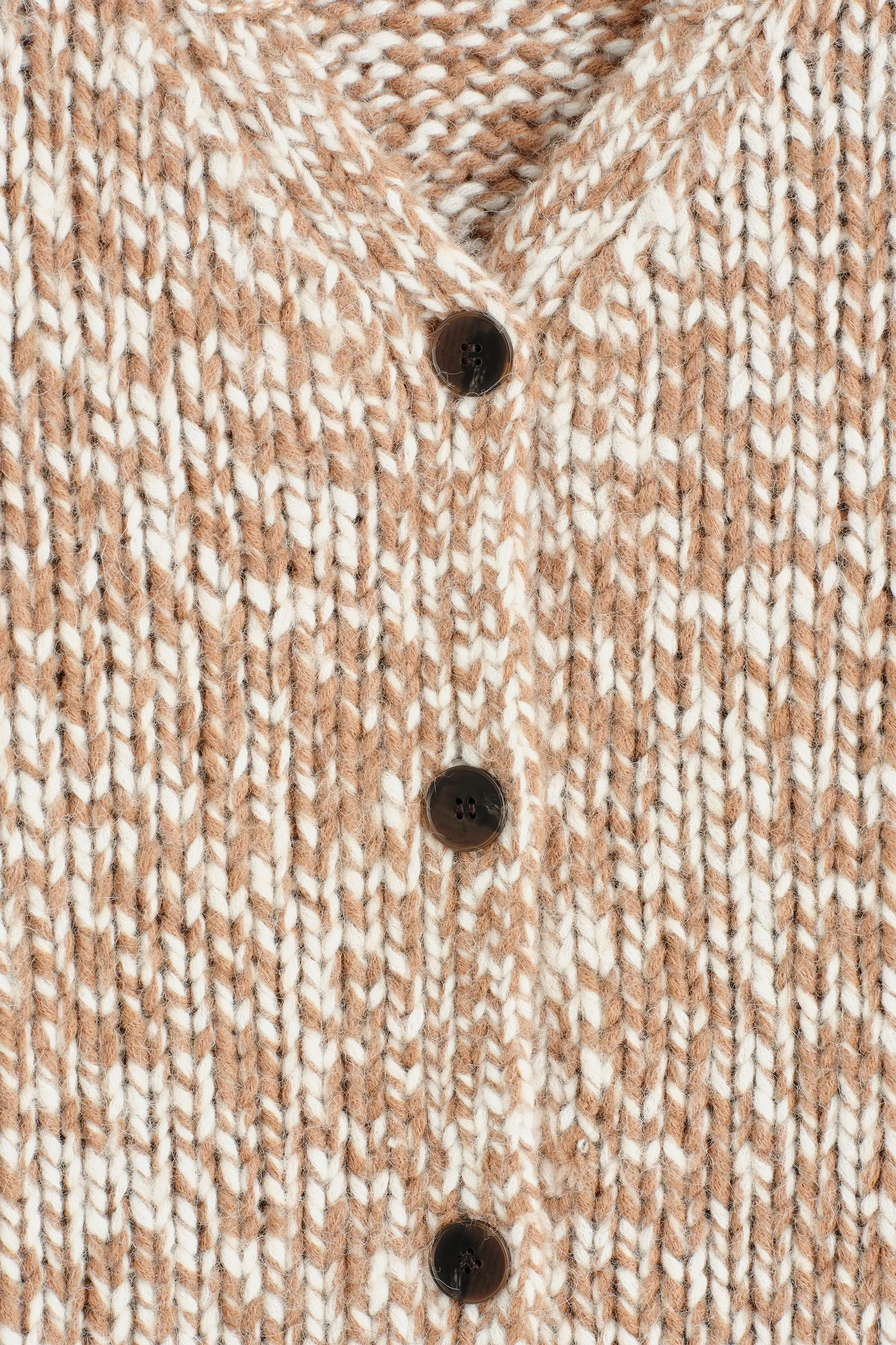 CARDIGAN ÉPAIS EN LAINE-ALPAGA MOUCHETÉE - CAMEL / ÉCRU