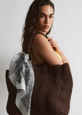 Sac cabas en paille - Marron foncé — photo 1