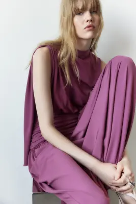 Robe en jersey à effet drapé - Violet — photo 2