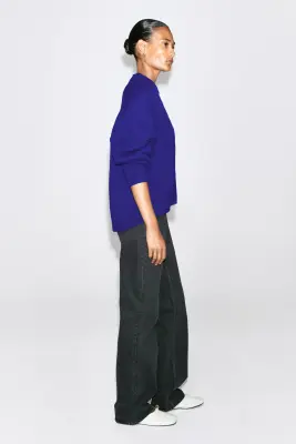 PULL À COL ROND EN LAINE - BLEU COBALT — photo 5