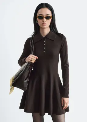 Robe-chemise en maille - Marron foncé — photo 1